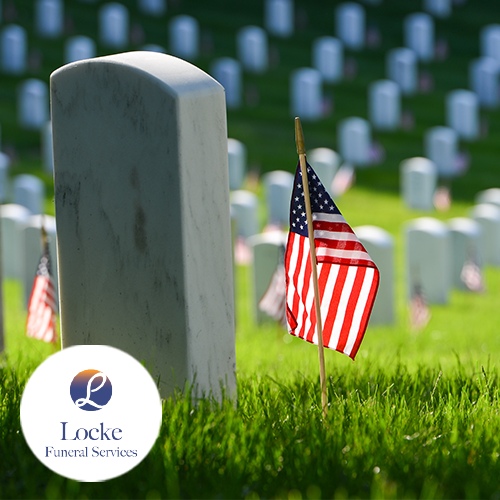 Veteran cemetery with American flags